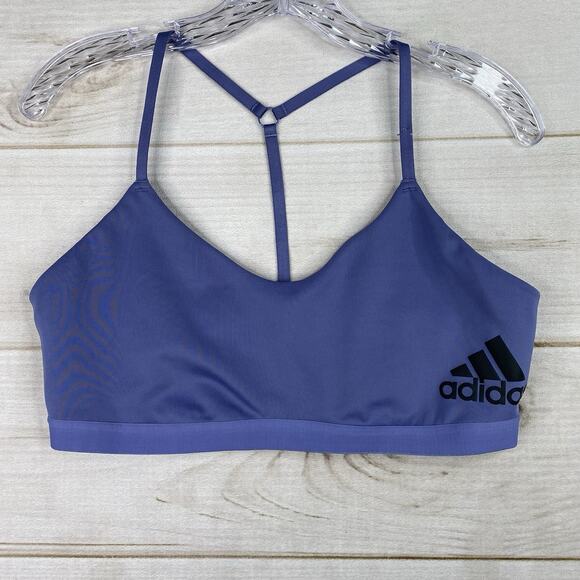Adidas Women Sport Bra Blue Cotton L XL Mild Support Active Training No Pad - Picture 1 of 5